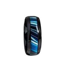 Men's Inlaid Blue Tiger Eye Stone Stainless Steel Ring Black Blue Aurora Spherical Surface Fashion Jewelry Wholesale - 黑色新款 - 查看 7