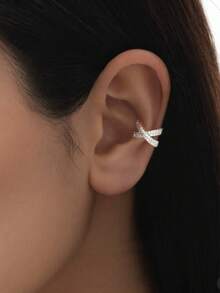 1pc 14K Gold Plated Thick 0.03μm Cartilage Clip Earring, Quality Ear Cuff - Silver - View 1