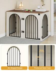 HaluPeit 108 cm Gabbia per Cani, Tavolo Supplemento, Cuccia Moderna per Cani Interno, Kennel Cane Medio, Casetta per Animali, 3 porte, Porta ad arco, 64 x 108 x 76 cm - Castano - Visualizzare 4
