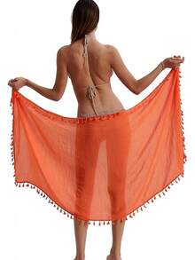 Eicolorte Sarong Cover Up Womens Beach Cover Up Bikini Bathing Suit Swimsuit Swimwear Coverup Sarong Pareo Wraps Women - 橙色(短) - 查看 5