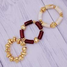 3 Stücke vintage übertriebenes mehrschichtiges braunes Acryl Perlenarmband, umwandelbar goldenes Armband aus zerbrochenen Steinen, für Frauen, Paar, Partys, Alltagsmode (Textur zufällig)