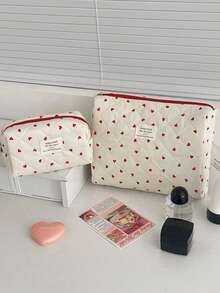 1 pezzo/set Portamonete multifunzione con chiusura lampo, organizzatore per cosmetici con motivo a cuori, ideale per rossetti, pennelli, prodotti per la cura della pelle, telefono cellulare, monete e piccoli oggetti, adatto per uso domestico, viaggi, vacanze e scuola, borsa trucco, borsa beauty, borse da toilette, articoli da viaggio essenziali, regali per damigelle, regali per mamma, regali di compleanno, regali per amici e insegnanti