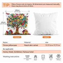 4 pièces Housses de coussin d'appoint imprimées avec arbres et maisons colorés, 45 cm*45 cm
