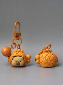 8pcs/Set Large Head Capybara Keychain With Bell, Suitable For Daily Decoration, Earphone & Bag Charm, Cartoon Cute ABS Plastic Car Accessories Backpack For School