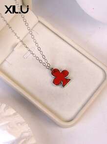 1pc Poker Card & Turquoise Enamel Pendant Necklace For Women, European & American Design