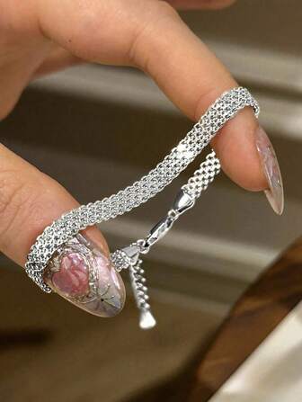 Esberry 1 pieza Brazalete de satén con diseño de correa de encaje de plata esterlina 925, lujoso accesorio de joyería diario para mujeres, elegante y versátil, adecuado para el Día de San Valentín, cumpleaños, fiesta y uso diario