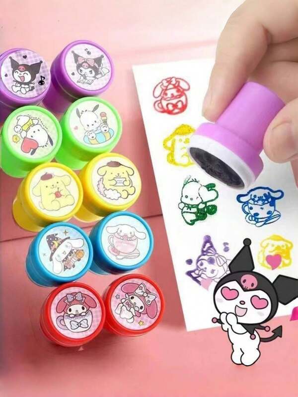 Sanrio 10/20/30pcs Sanrio Stamp Set - Cute For Kuromi, For Cinnamoroll & Friends Designs - Washable, Ideal For Paper Crafts, Scrapbooking, Notebooks, And Gift Decorations, Notebook Accessories | Playful Design | Washable Ink