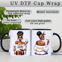 ELEWINS UV DTF Cup Wrap - 12 Sheets Quality African Women Waterproof Cup Wrap Decals - Removable Dishwasher - DIY UV DTF Tumbler Wraps For Mug Cups, Aesthetic Designs For Teens Adults, School Supplies,Back To School