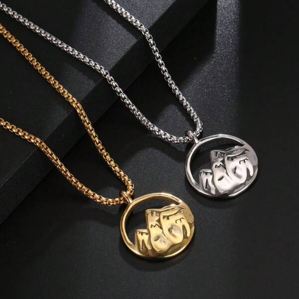 1pc Anti-Fading Stainless Steel Chinese Style Men Necklace, Fashion Gold/Silver Glamorous Mountain Pendant, Wedding Vow Charm