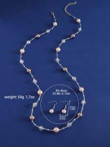 3-teiliges Set aus Halskette und Ohrringen mit Perlenanhänger aus Metall, asymmetrische Farben, modisches und hochwertiges Schmuckset für Damen