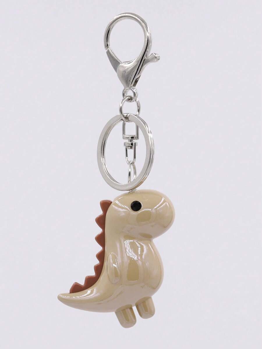 1pc Unisex Cartoon Dinosaur Keychain, Glossy Cute Mini Dinosaur Pendant Charm For Bag/Backpack, Gift For Couples/Friends - Brown - View 1
