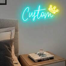 Customizable LED Neon Sign With Yellow Crown Pattern - Adjustable Brightness USB-Powered Wall Decor For Bedroom, Room & Weddings - Durable Plastic Wall-Mounted Light, Neon Signs For Wall Decor