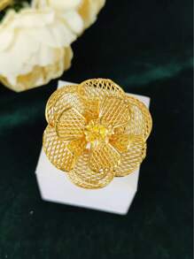 1 pieza Anillo alargado de dedo con baño de oro de cobre a la moda para mujeres, adecuado para bodas, fiestas, bailes de graduación, Día de la Madre, cumpleaños. Anillo abierto y ajustable.