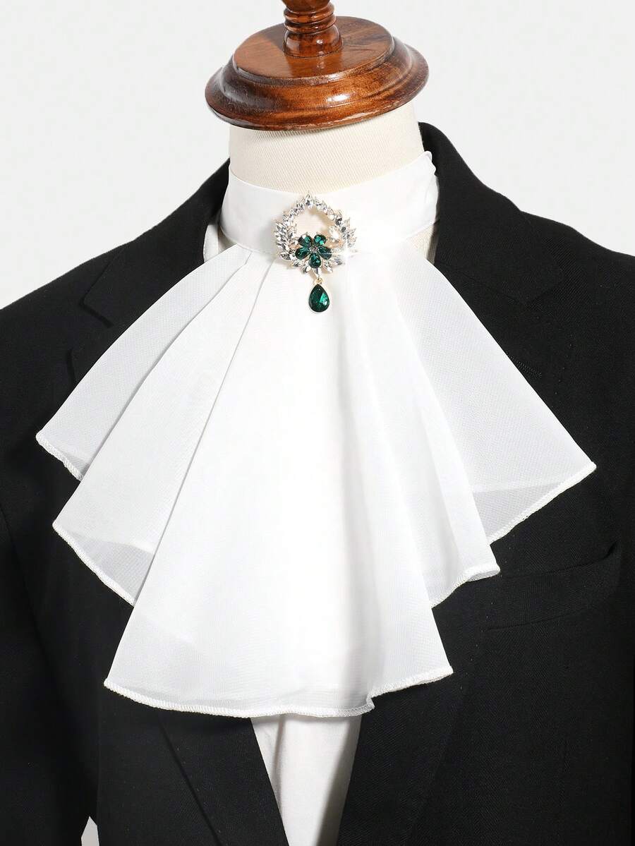 1pc Women's Elegant Solid Color Black/White Multi-Layer Ruffled Rhinestone & Faux Emerald Decor Boho Pleated Faux Collar, Suitable For Dating, Party, Daily Outing Matching For Dress For Christmas Decor,Festival,Travel,Disco,Graduation Outfit - Multicolor (Emerald) - View 1