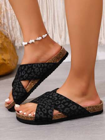 Women's Leopard Print Casual Flat Sandals For Summer