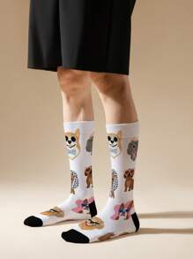 1/2/5 pares de calcetines de media caña con estampado de cachorros lindos para hombres, calcetines de tripulación de perro para hombres, calcetines transpirables para exteriores