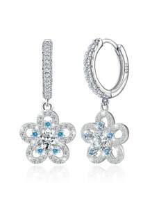 Boucles d'oreilles mode en argent sterling 925, élégantes boucles d'oreilles pendantes à fleurs en zircone cubique, convenant pour un port quotidien, cadeau d'anniversaire