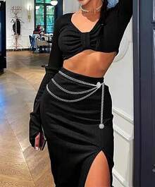 Plus Size Chain Belts For Women, Gold & Silver Waist Belt, Belly Body Jewelry For Dresses - Mặt trời bạc - Xem 6
