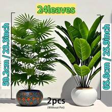 2 Artificial Palm Trees - UV Resistant, Suitable For Indoor And Outdoor Decoration, Ideal For Home, Hotel, Garden, Office, Wedding & Festival Scenes, Ground Insert Design, Green Leaf Architectural Style, Wedding Decoration