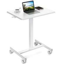 Rolling Desk Laptop Cart For Home, Office, Classroom, Bedside Table Mobile Laptop Vertical Desk Adjustable Height, Small Mobile Desk Workstation With Wheels, Portable Rolling Computer Desk Cart (White)