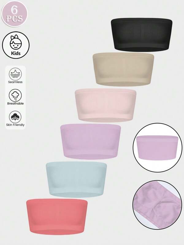 6 pièces Brassières minimalistes de base pour filles, brassières sans couture confortables et douces pour un usage quotidien décontracté, soutiens-gorge sans bretelles sans rembourrage pour adolescentes