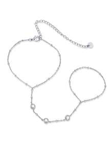 TUANZISP 1pc Adjustable Copper Plated Finger Chain Bracelet, Decorated With Faux Pearl And Cubic Zirconia, Elegant Style Suitable For Daily Wear, Fashionable And Luxury Women Jewelry Gift For Birthday, Valentine's Day
