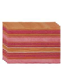 4 peças de jogos americanos de linho listrados rosa e laranja vintage, jogos americanos retangulares com bordas decorativas para sala de jantar, cozinha e festa