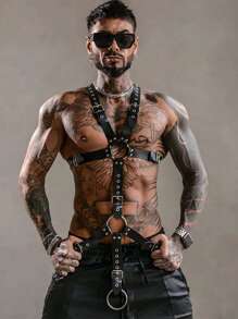1pc Men's Leather Underwear Full Body Harness, Men's Thongs And Leather Tops, Men Harnesses