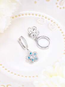 Boucles d'oreilles mode en argent sterling 925, élégantes boucles d'oreilles pendantes à fleurs en zircone cubique, convenant pour un port quotidien, cadeau d'anniversaire