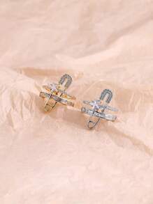 1 peça broche de estrela com strass estilo minimalista e conjunto de anel de cobre, adequado para casais, uso diário, festa, presente de festival