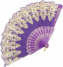 Handheld Chinese Folding Fan Hand Fans For Women Foldable Bulk For Party Wedding Church Dancing (Purple) - Purple - View 1