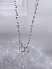 1 Stück minimalistischer kubischer Zirkonia Doppelherz Halskette für Frauen, eleganter Hochzeitsanhänger Schmuck