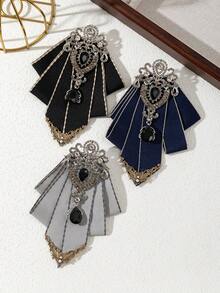 1枚优雅设计布艺蝴蝶结手工宫廷合金闪亮全钻胸针，高贵女士胸针，奢华珠宝胸针，适合约会和日常佩戴 - 復古 - 查看 1