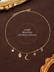 1pc Fashionable Geometric Star & Moon Charm Pendant Necklace, Versatile & Cute Everyday Wear For Women