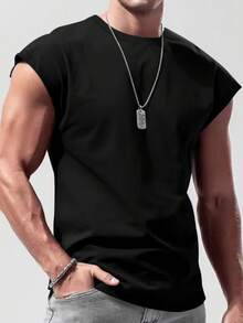 Plus Size Men's Casual Sporty Minimalist Loose Fit Sleeveless Tank Top, Fashion Versatile, Suitable For Daily Casual & Fitness - Black - View 1