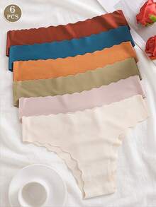 Set de 6 piezas de ropa interior de mujer de algodón suave, cómoda y transpirable de unicolor y sexy - Multicolor - Ver 1