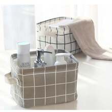 1 pieza Cesta/Bolsa de almacenamiento de lino plegable y de moda creativa para el hogar, organizador portátil impermeable para lavandería/baño/escritorio de oficina, decoración de dormitorio, vuelta a la escuela - Multicolor - Ver 8