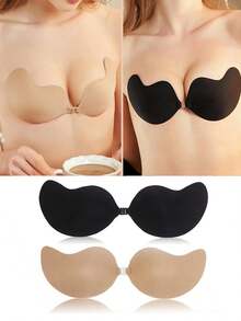 2 PCS  Reusable 3D Full Coverage Mango-Shaped Strapless Adhesive Bra Invisible Push Up Sticky Bra For Women - Black+Nude - View 1