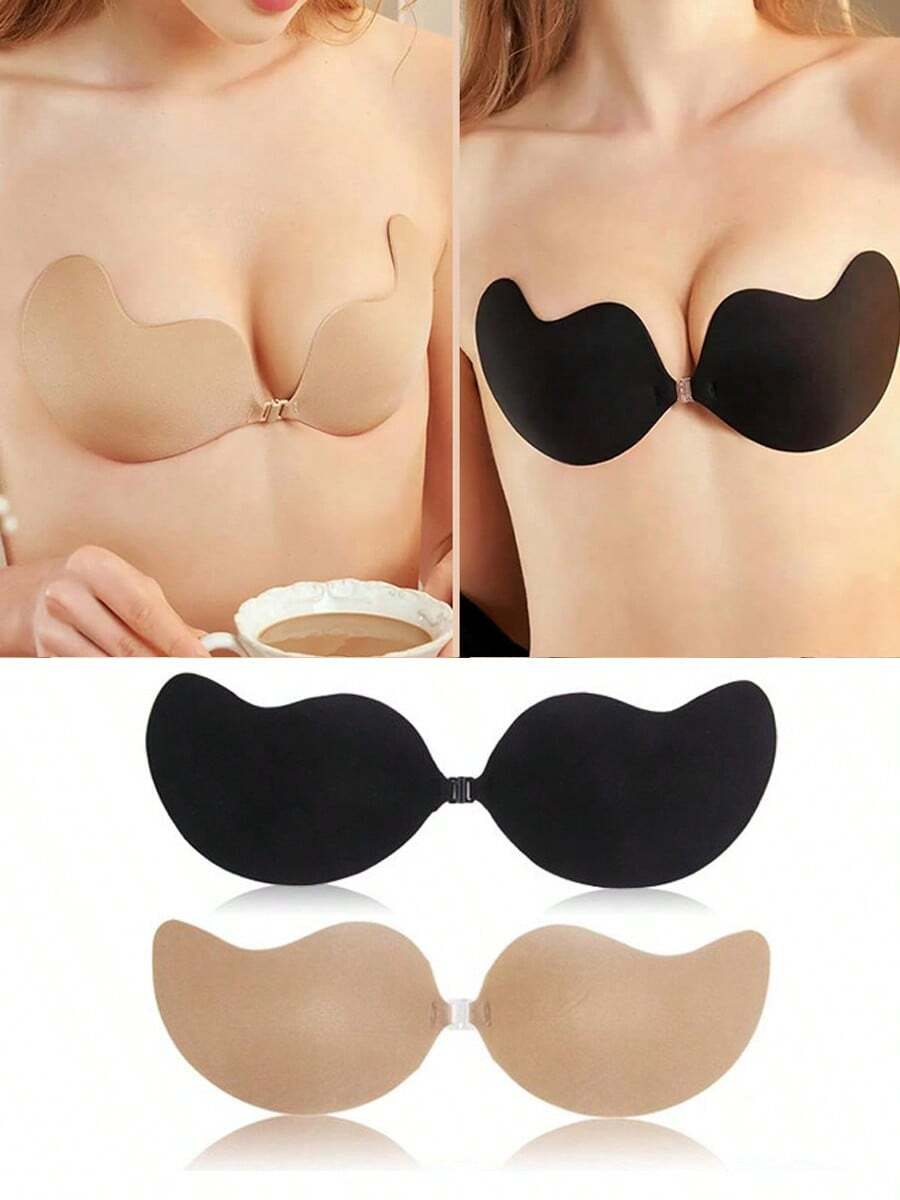 2 PCS Reusable 3D Full Coverage Mango-Shaped Strapless Adhesive Bra Invisible Push Up Sticky Bra For Women - Black+Nude - View 1