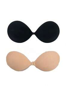 Round Cup Breathable Front Closure Plus Size Bra With Silicone Breast Lift Tape, Invisible & Seamless For Large Busts - Black - View 19