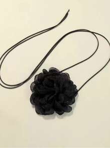 1pc Retro 3D Flower Choker Fabric Floral Tie Necklace, Minimalist French Flower Necklace