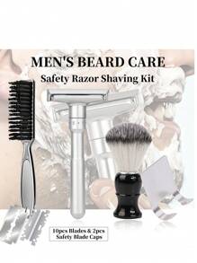Adjustable Safety Razor Shaving Kit - Including 10pcs Double Edge Blades & 2pcs Safety Blade Caps, Shaving Brush & Razor Cleaning Brush, Shaver Holder, Smooth And Close Shave - 7 In 1 Shaver Set, Perfect Gift For Father Day & Boyfriend
