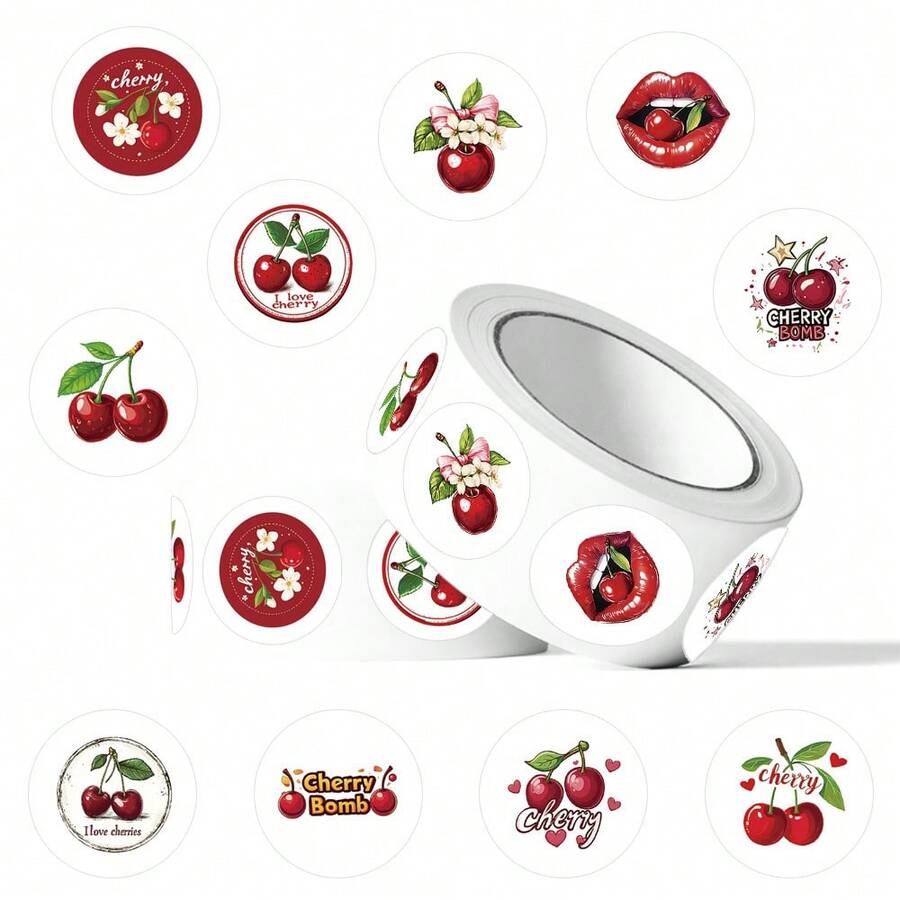 500 片樱桃贴纸卷樱桃贴纸卡哇伊贴纸水果贴纸美学贴纸乙烯基防水适用于笔记本电脑手机汽车滑板水瓶剪贴簿电脑日记学校用品，返校 - B - 查看 1