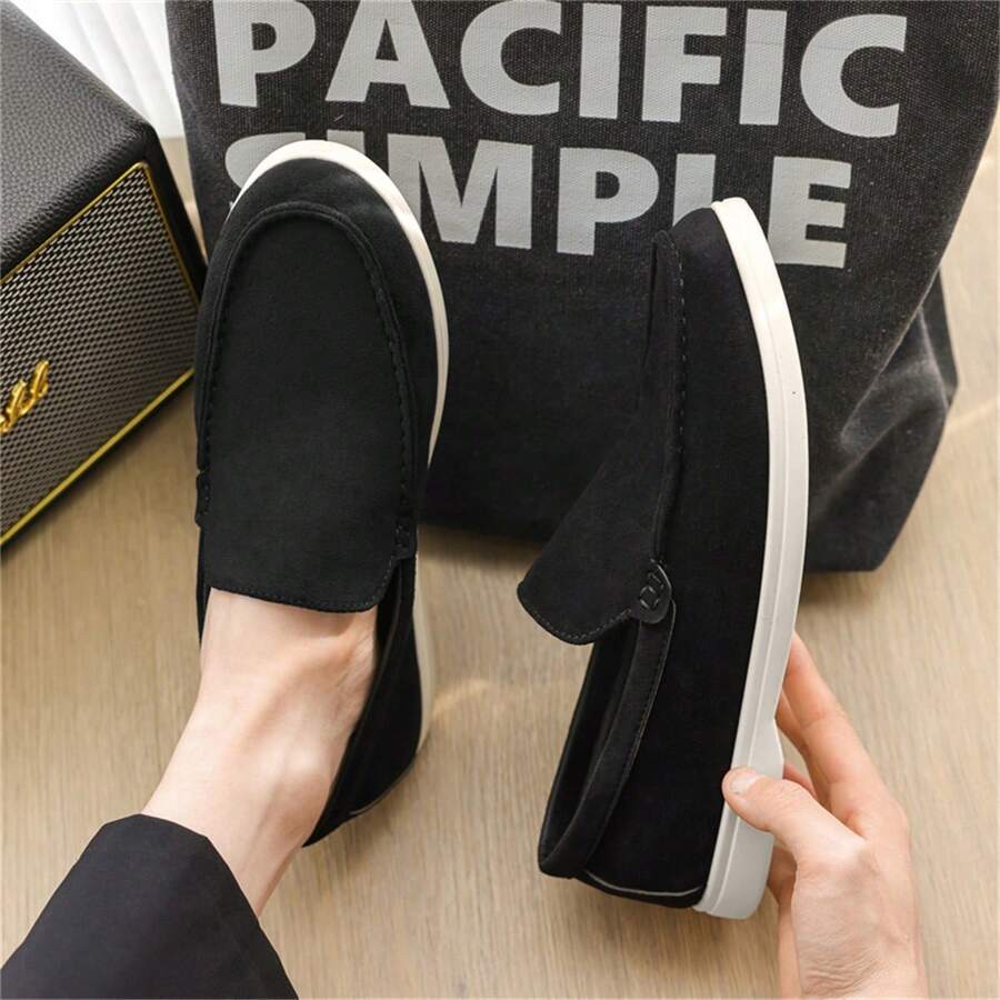 Giày lười thường ngày cho nam - Giày thể thao cổ thấp vải thoáng khí nhẹ, mũi tròn và đế PU, trang phục đường phố đa năng, phù hợp để mặc thường ngày ngoài trời, thiết kế tối giản, lớp lót thoải mái - màu đen - Xem 1