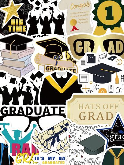 50pcs Graduation Season Stickers PVC Gift Cartoon Decoration Scrapbook Laptop Luggage Guitar Water Cup Phone Case DIY Decal