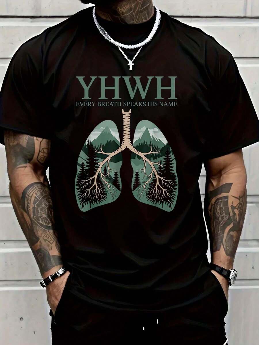 Men Clothing YHWH Every Breath Speaks His Name Yahweh T-Shirt Mens Shirt - Black - View 1