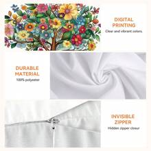 4 pièces Housses de coussin d'appoint imprimées avec arbres et maisons colorés, 45 cm*45 cm