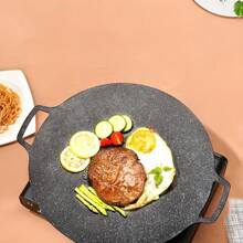 1PC Black Round Cast Iron Roasting Pan, Outdoor Camping Portable Barbecue Wok, Stove, Gas, Induction, Korean Style, Non-Stick, Fast Heat Transfer, No Power Supply