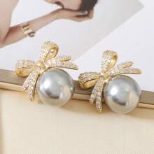 1 Pair Floral Pearl & CZ Earrings For Women – Elegant Non-Piercing Clip-On Earrings, Bridal Wedding Jewelry, Sparkling Anniversary Gift For Her