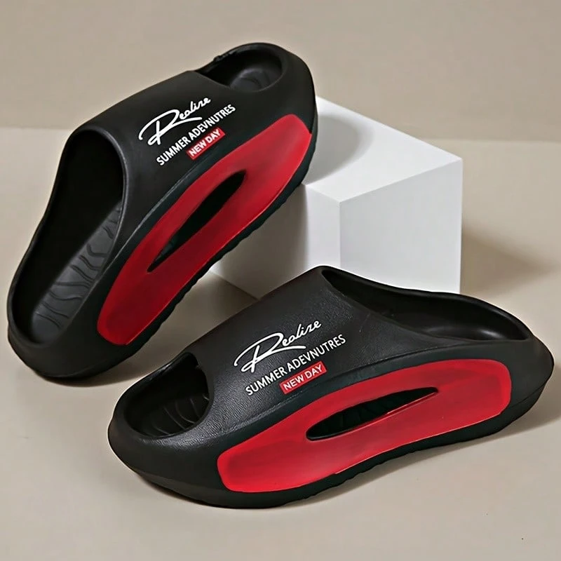 [Cozy EVA Slippers] Comfortable Cozy EVA Couples Slippers | Universal Fit For Men And Women, Perfect For Summer Adventures And Beach Days, Indoor & Outdoor Use - Black Red - View 1
